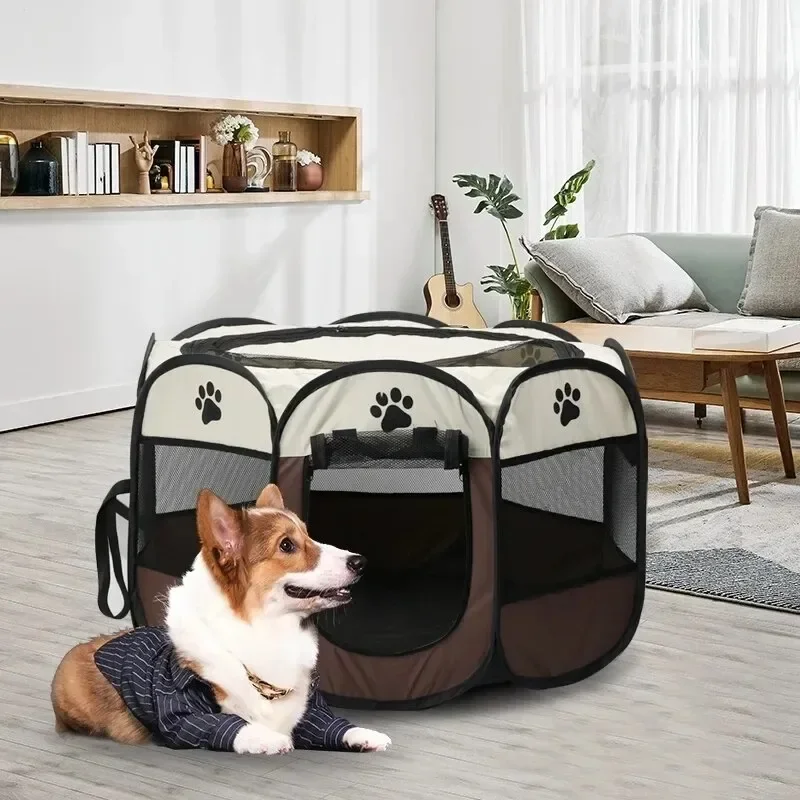 Outdoor Camping Dog Kennel - Portable Foldable Pet Cage Octagonal Cat