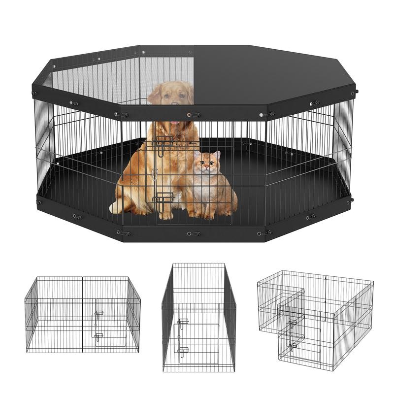 Outdoor Camping Dog Kennel - Foldable Metal Dog Pen with Top