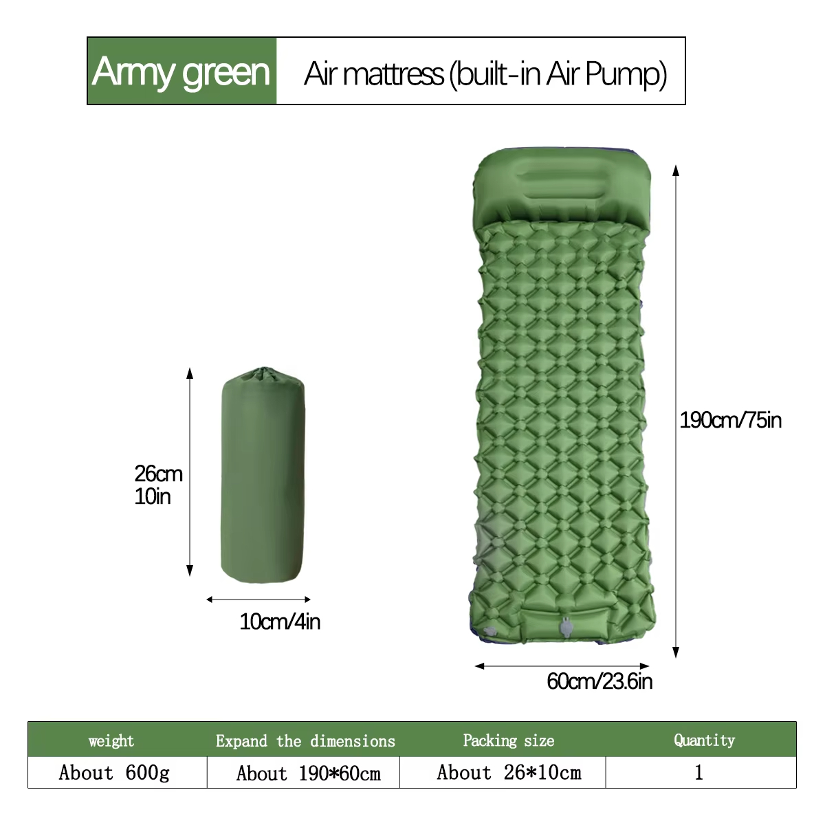 190*60cm Outdoor Camping Infla - Outdoor Camping Hiking avaliação e preço