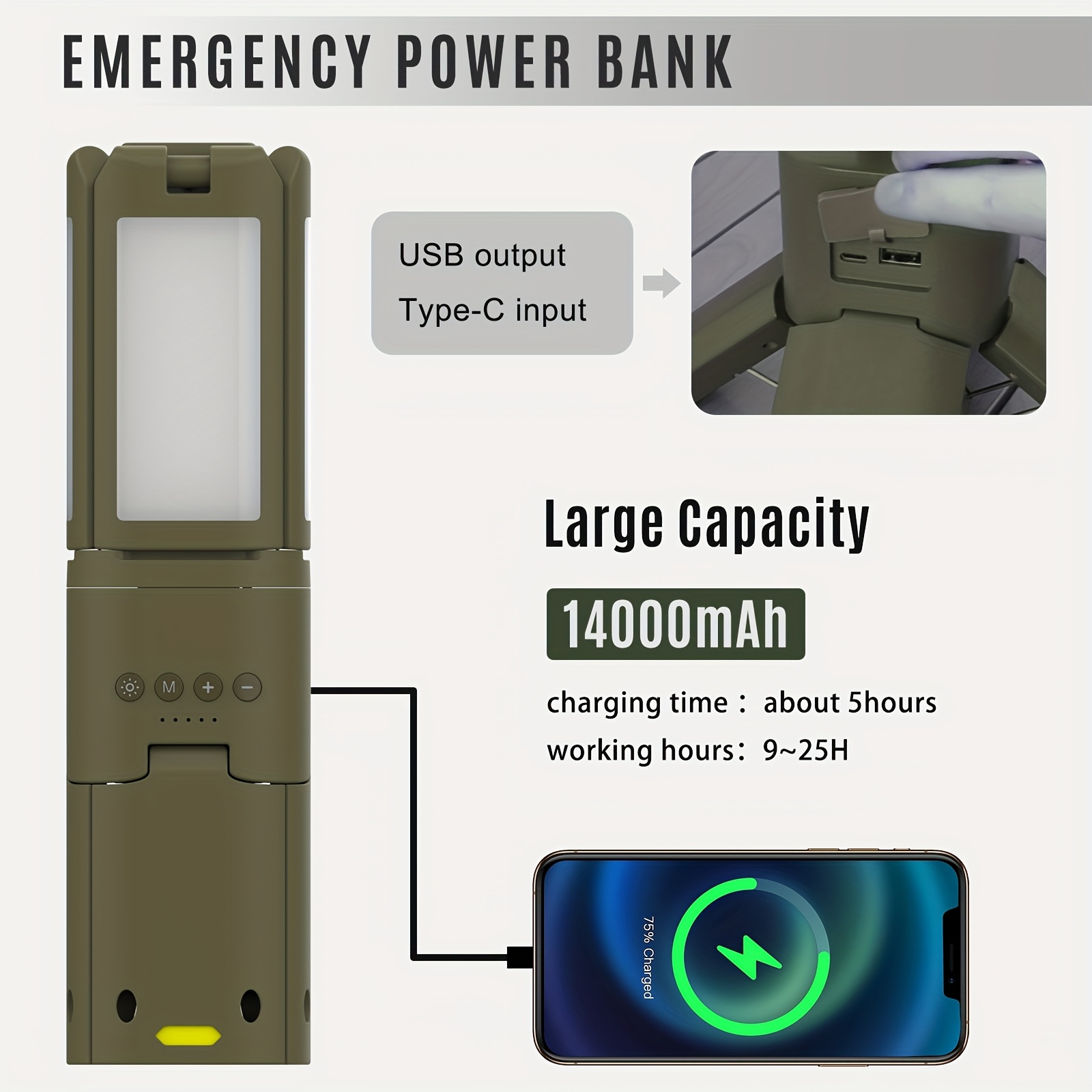 Camping Lantern, 14000mAh Rech - Outdoor Camping Hiking avaliação e preço