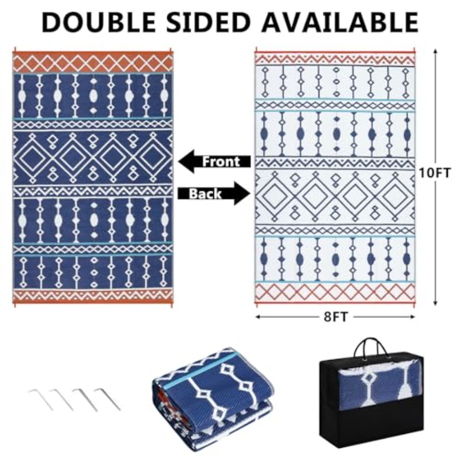 Outdoor Rug, 8x10 FT Waterproo - Outdoor Camping Mats Large avaliação e preço
