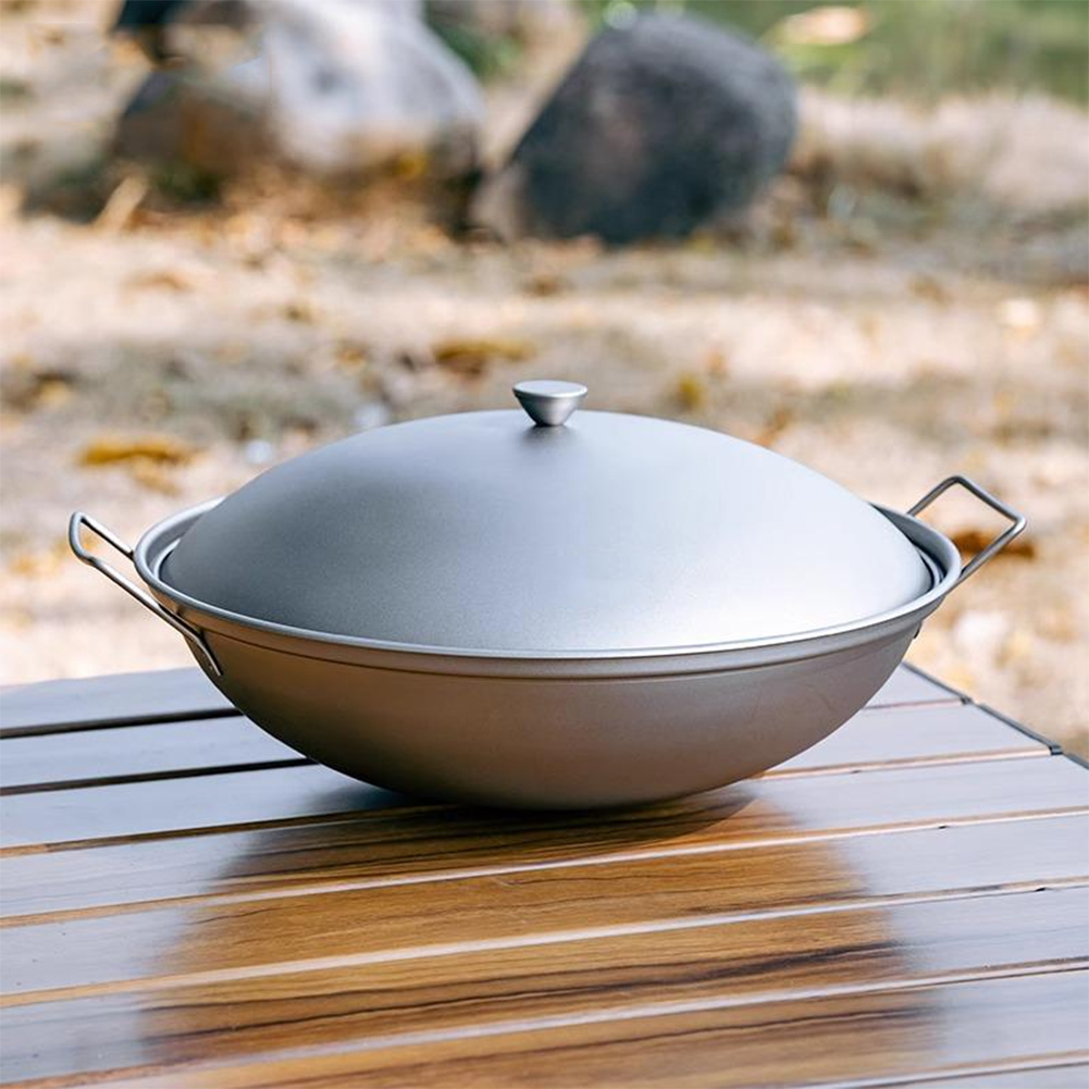 Titanium Wok Pan with Lid Doub - Outdoor Camping Kitchen Table avaliação e preço