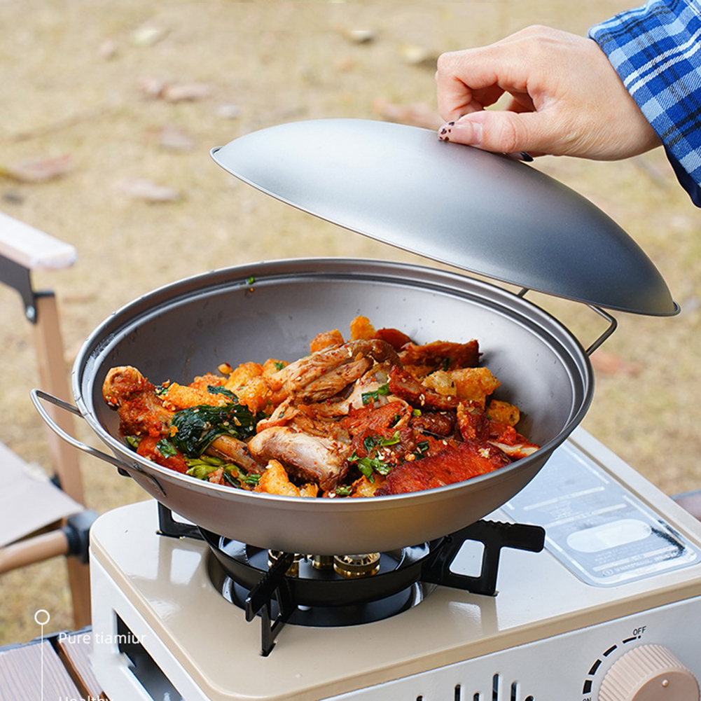 Titanium Wok Pan with Lid Doub - Outdoor Camping Kitchen Table avaliação e preço