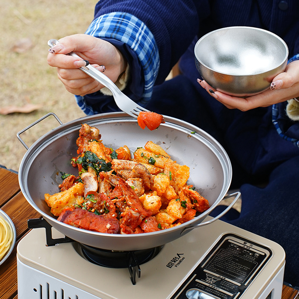Titanium Wok Pan with Lid Doub - Outdoor Camping Kitchen Table avaliação e preço