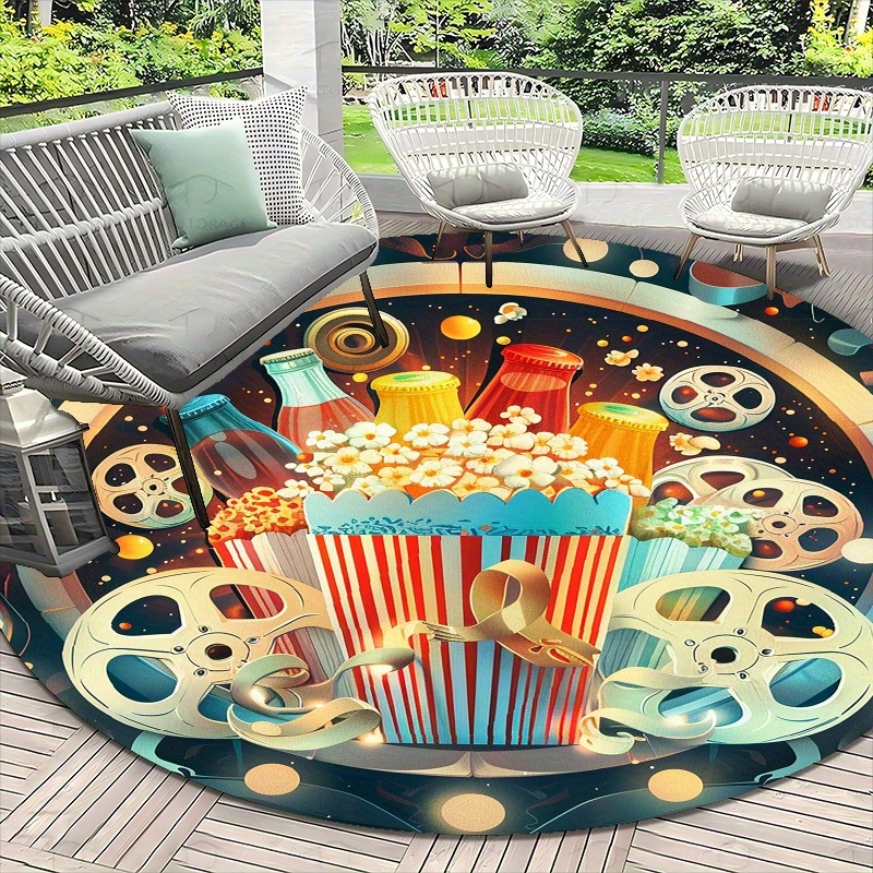 Round Movie Night Area Rug, Re - Outdoor Camping Movies avaliação e preço