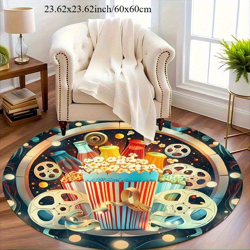 Round Movie Night Area Rug, Re - Outdoor Camping Movies avaliação e preço