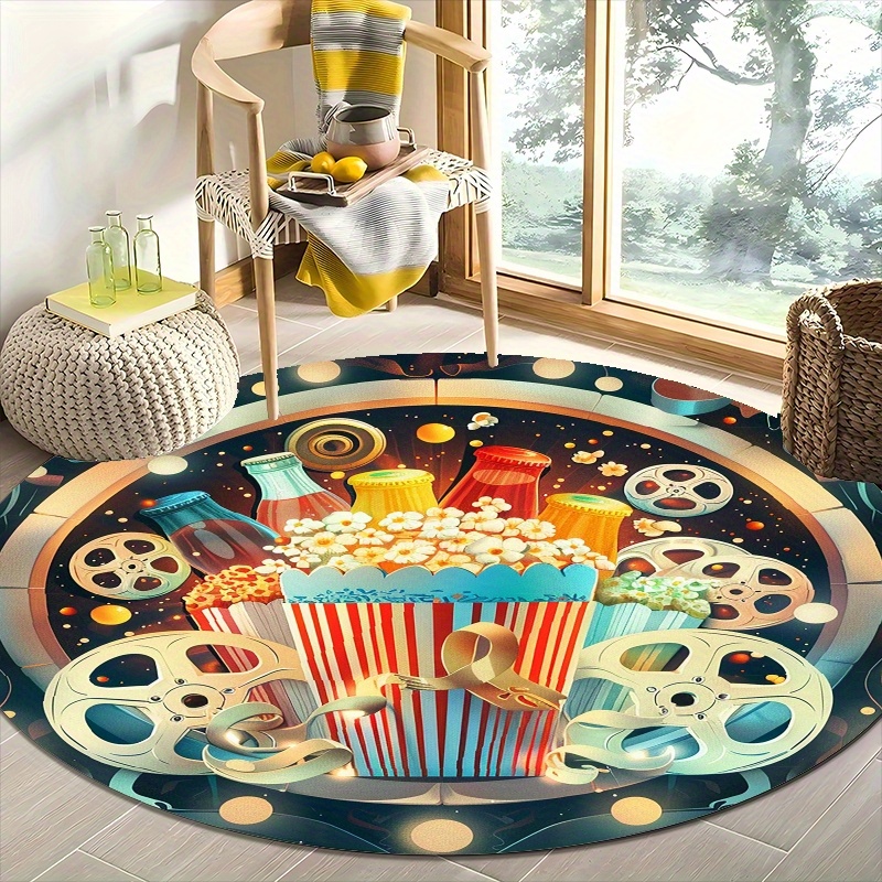 Round Movie Night Area Rug, Re - Outdoor Camping Movies avaliação e preço