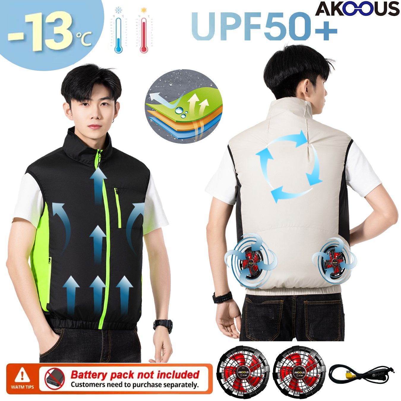 12V 5V USB Cooling Fan Vest Me - Outdoor Camping Air Conditioner avaliação e preço