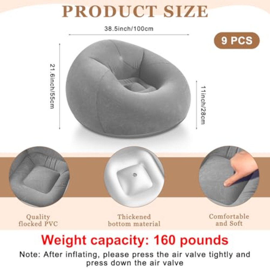 9 Pcs Inflatable Bean Bag Chai - Outdoor Camping Movies avaliação e preço