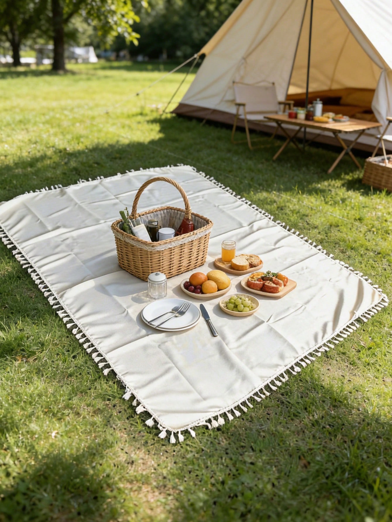 1pc Beige Minimalist Picnic Bl - Outdoor Camping Movies avaliação e preço